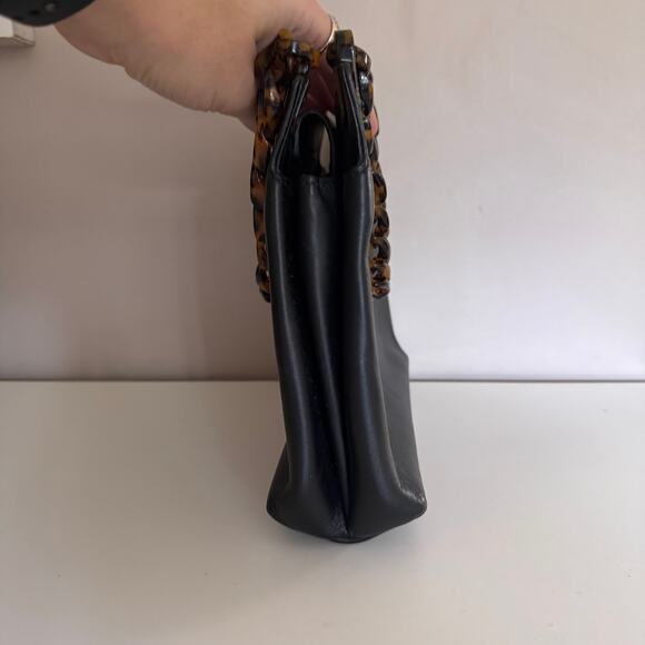 Ralph Lauren Black Leather Tortoise Chain Link Small Tote Bag Made in Italy - Picture 4 of 12